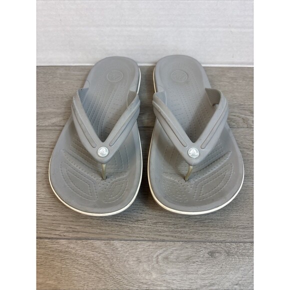 Crocs Shoes - Crocs Woman Size 8 Sandals Grey Thong Slip On Open Toe